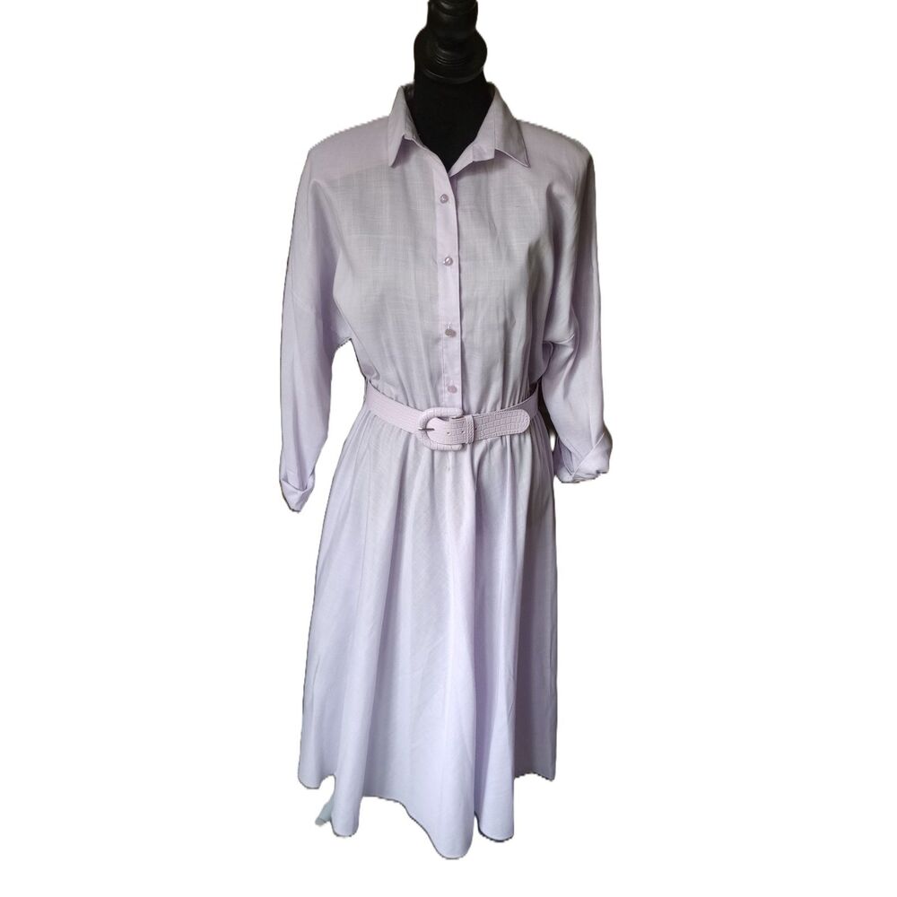 The American Shirt Dress Women's 12 Lavender Belted Midi Dress, Vtg